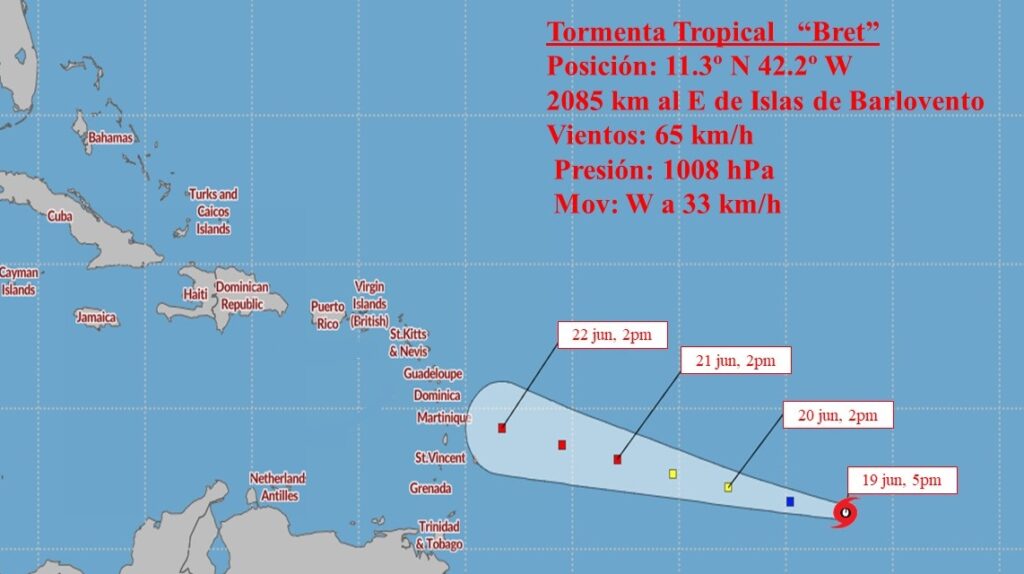 Continúa su movimiento la Tormenta Tropical Bret