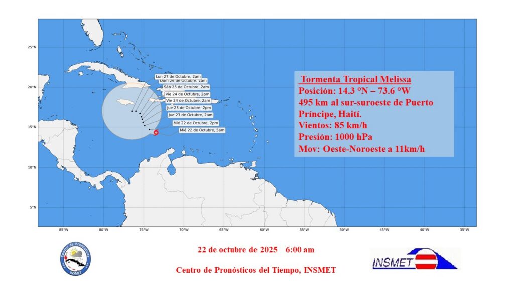 Aviso de ciclón tropical: Melissa con poco cambio en el mar Caribe