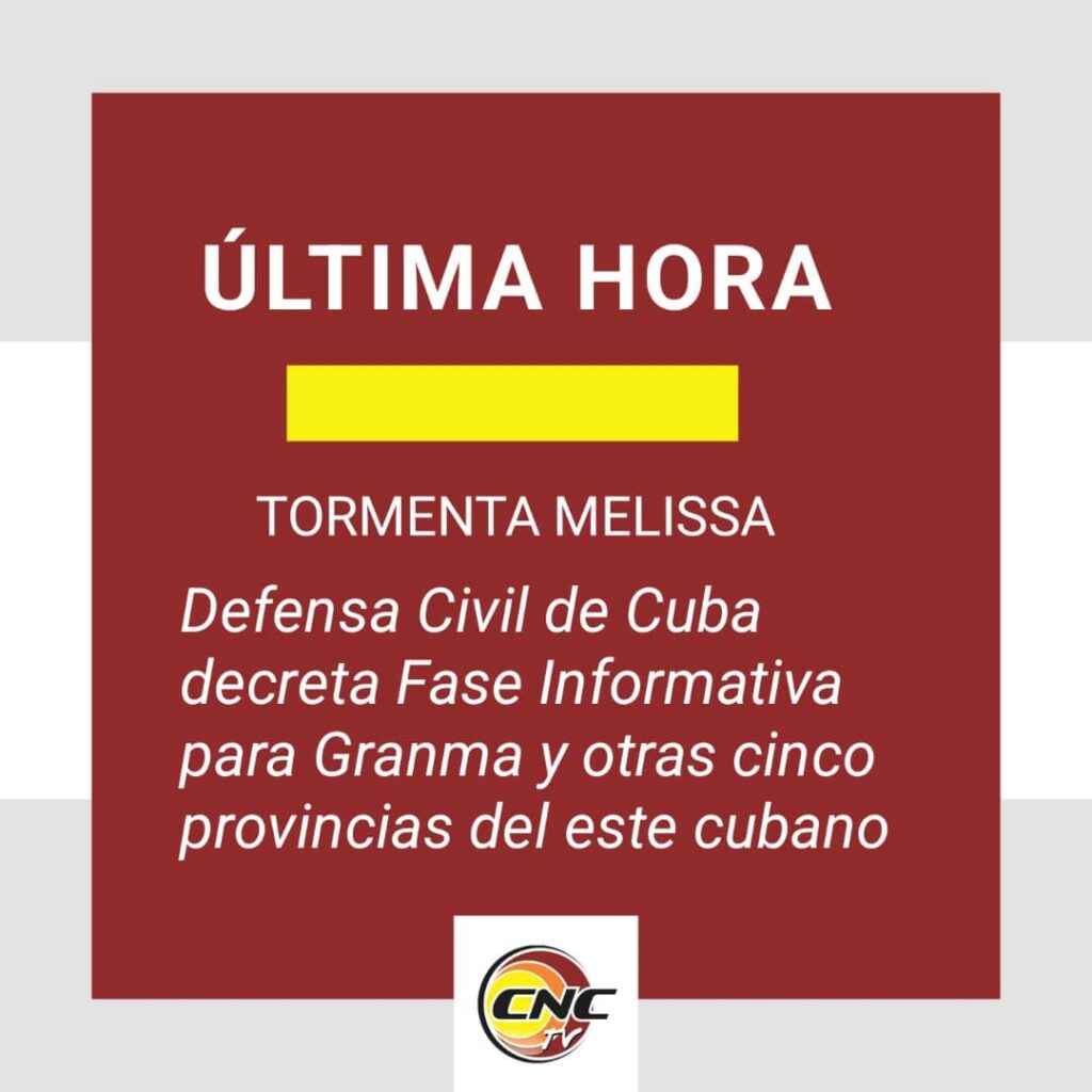 Nota informativa No 1. del Estado Mayor Nacional de la Defensa Civil tormenta tropical Melissa