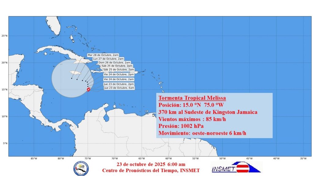 Aviso de ciclón tropical: Melissa con poco cambio en el mar Caribe